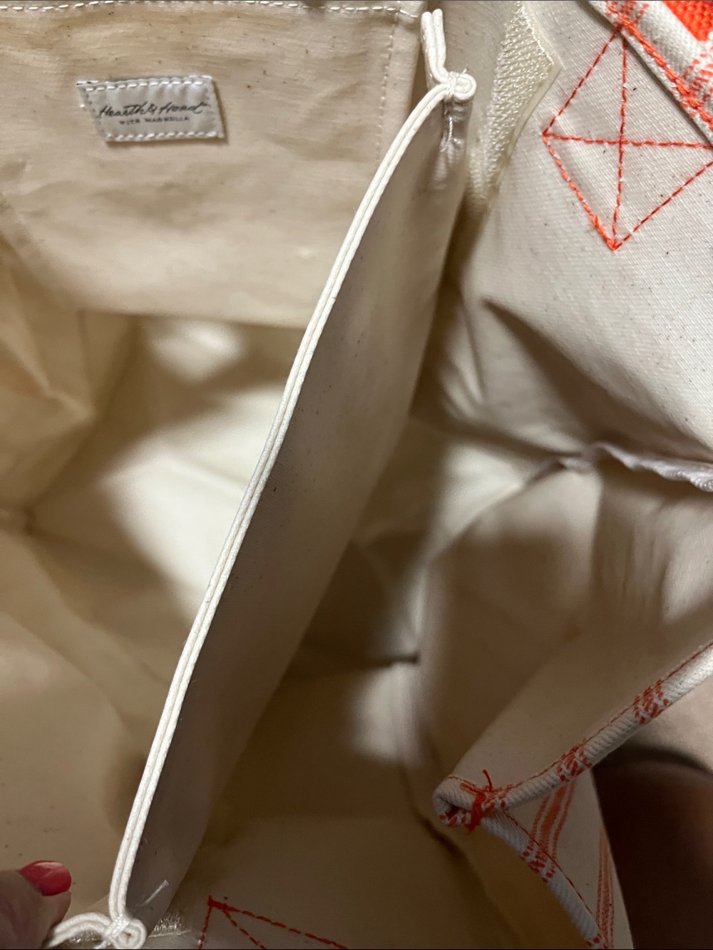 Hearth and Hand Canvas Tote Bag with Coral Stripe and Handles - Picture 8 of 11